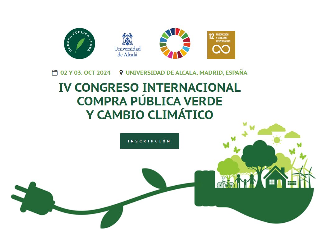 Ya se va acercando el IV Congreso Internacional Compra Pública Verde y Cambio Climático. Tendrá lugar los días 2 y 3 de octubre de 2024 en la <a href="/UAHes/">Universidad Alcalá</a>, organizado por el Grupo de Investigación Compra Pública Verde <a href="/cpvuah/">Compra Publica Verde UAH</a> 
(1/3)