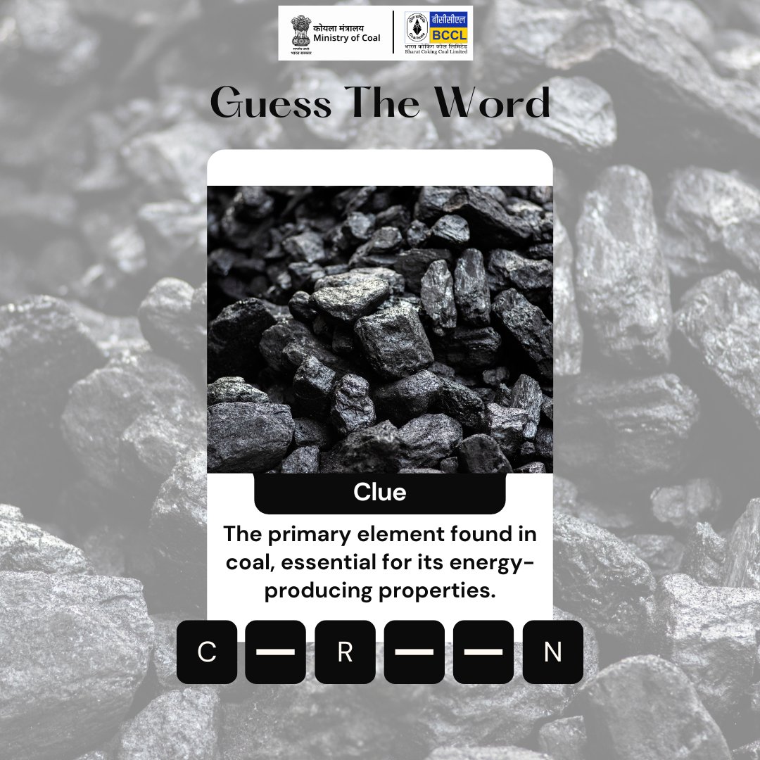 BCCLofficial's tweet image. COAL QUIZ TIME!

Let&apos;s test your knowledge with our &quot;Guess the Word&quot; challenge! Each clue is related to the world of mining and energy. Can you crack it?

Drop your guesses in the comments below and tag a friend who loves a challenge!

#CoalQuiz #MiningKnowledge #GuessTheWord…