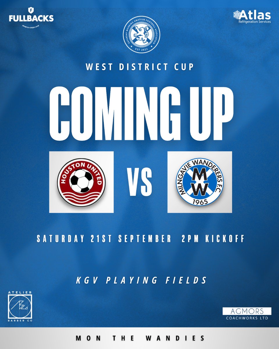 #FixtureFriday

First round of <a href="/ScotAmFAWest/">West of Scotland Cup</a> tomorrow against a cracking <a href="/HoustonAmateurs/">Houston United</a> side.

MTW 💙 

<a href="/scottish_aff/">AmateurFixturesResultsSCO</a> <a href="/OfficialSMAFA/">SMAFA</a> <a href="/scotscores/">scotscores</a> <a href="/Atlas_Refrig/">Atlas Refrigeration Services</a>