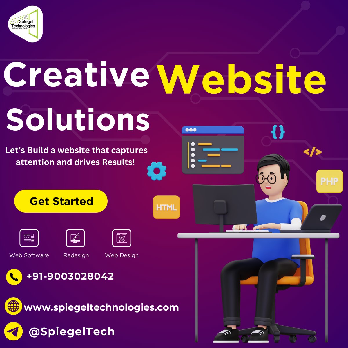 SpiegelTechies's tweet image. 🌐 Creative Website Solutions for Your Business! 🎨
Ready to take your online presence to the next level? Our Creative Website Solutions offer custom, innovative designs tailored to your brand’s needs.
#CustomWebDevelopment #WebDesign #OnlineBusiness #WebsiteDevelopment