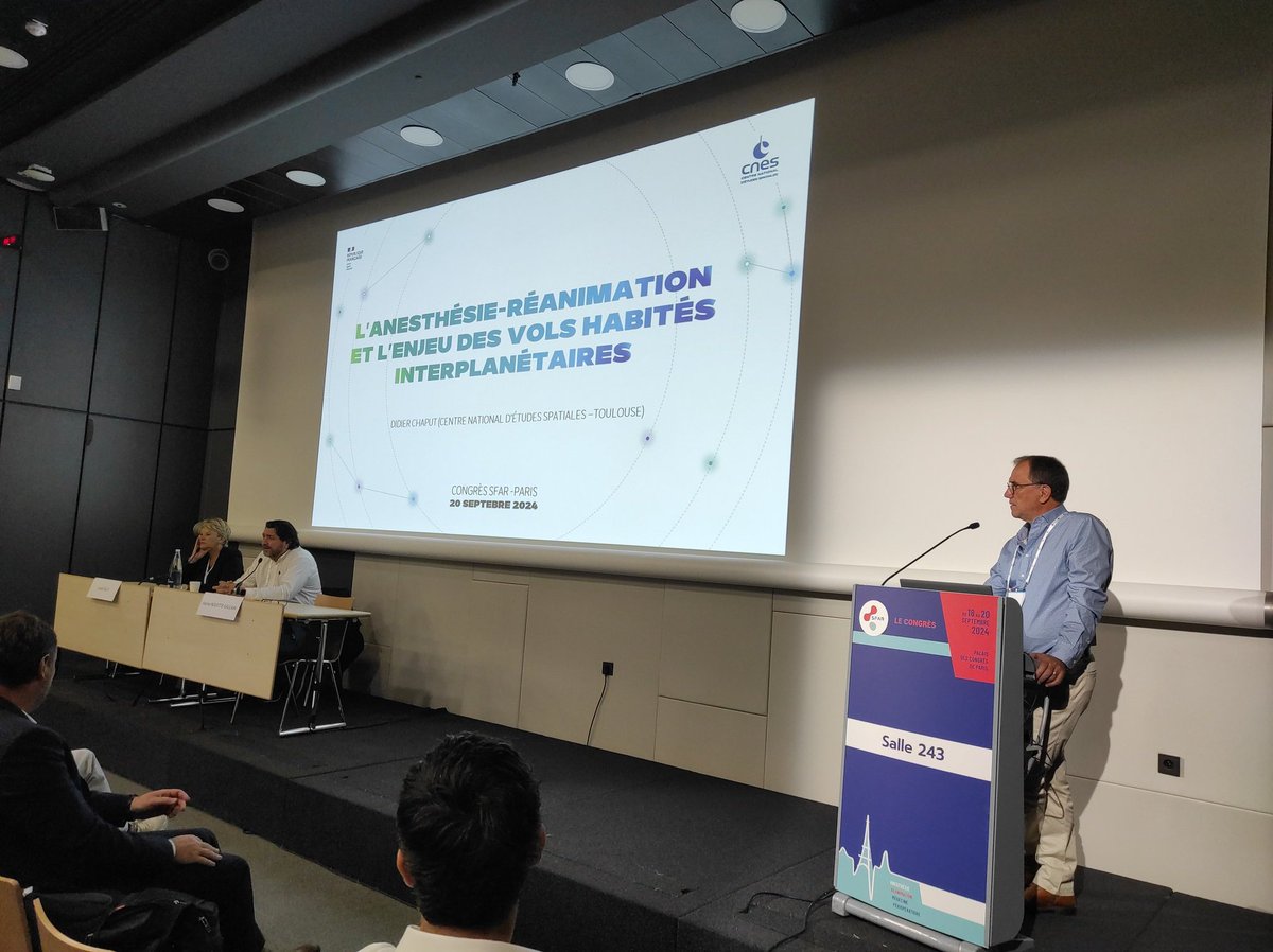 HPNval's tweet photo. Salle comble dès 8h30 pour la session commune @SFAR_ORG / @CNES au congrès 2024 de la SFAR. 
Quelles contraintes physiologiques et techniques des vols interplanétaires ? 
Quelles conséquences pour l'anesthésiste réanimateur ?
Quelles perspectives de recherche ? https://t.co/Qc2v9ybA22