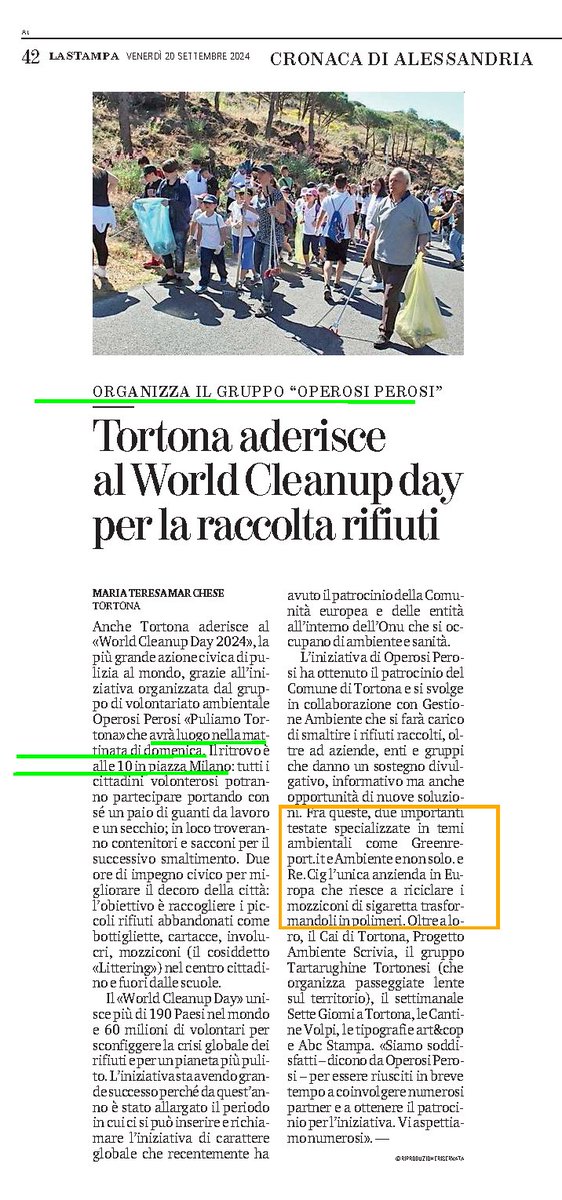OperosiPerosi's tweet photo. 📣#DiconodiNoi & Grazie anche a Voi @ambientenonsolo @Greenreport_it #ReCig @GreenHeroesKC @Kyoto_Club @GassmanGassmann
il #WorldCleanupDay2024 arriva anche a #Tortona https://t.co/4e7XDEROni