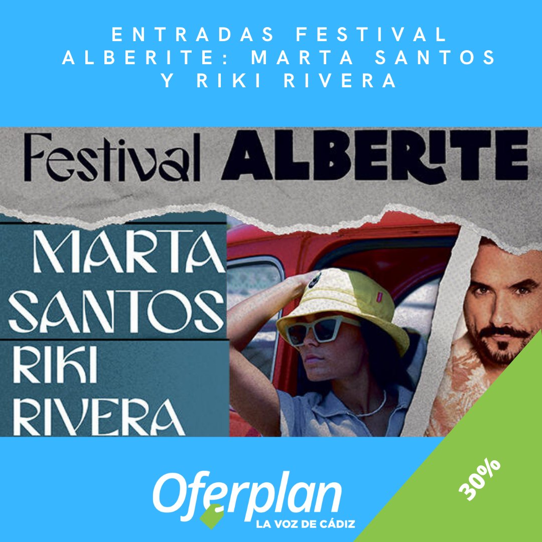 oferplan_lavoz's tweet photo. Festival Alberite con Marta Santos y Riki Rivera, el próximo 11 de octubre en el campo de fútbol de Villamartín, 4 horas para disfrutar de música en un ambiente único ¡Entradas a un precio único muy limitadas! #Cadiz #FelizViernes #villamartin

➡️https://t.co/VHNSaDUgtI https://t.co/2Wf3fDHac3
