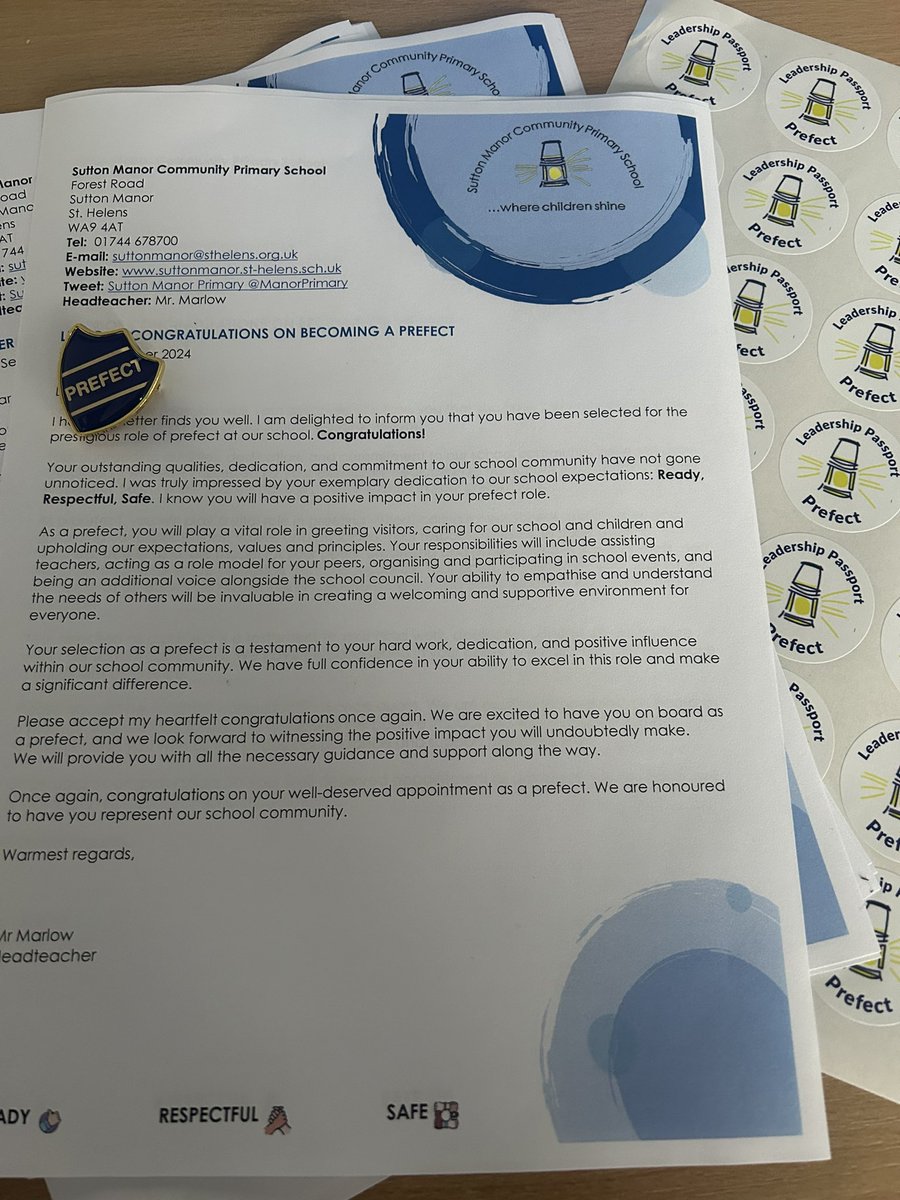 Sutton Manor Primary School (@primarymanor) on Twitter photo Today we announce who will be our prefects this year. They will be some of the first children to get a recognition sticker in their Leadership Passports! Lots of applications from children who are Ready, Respectful & Safe and embody our #SHINE values <a href="/pauldixtweets/">Paul Dix</a> Today we announce who will be our prefects this year. They will be some of the first children to get a recognition sticker in their Leadership Passports! Lots of applications from children who are Ready, Respectful & Safe and embody our #SHINE values <a href="/pauldixtweets/">Paul Dix</a>