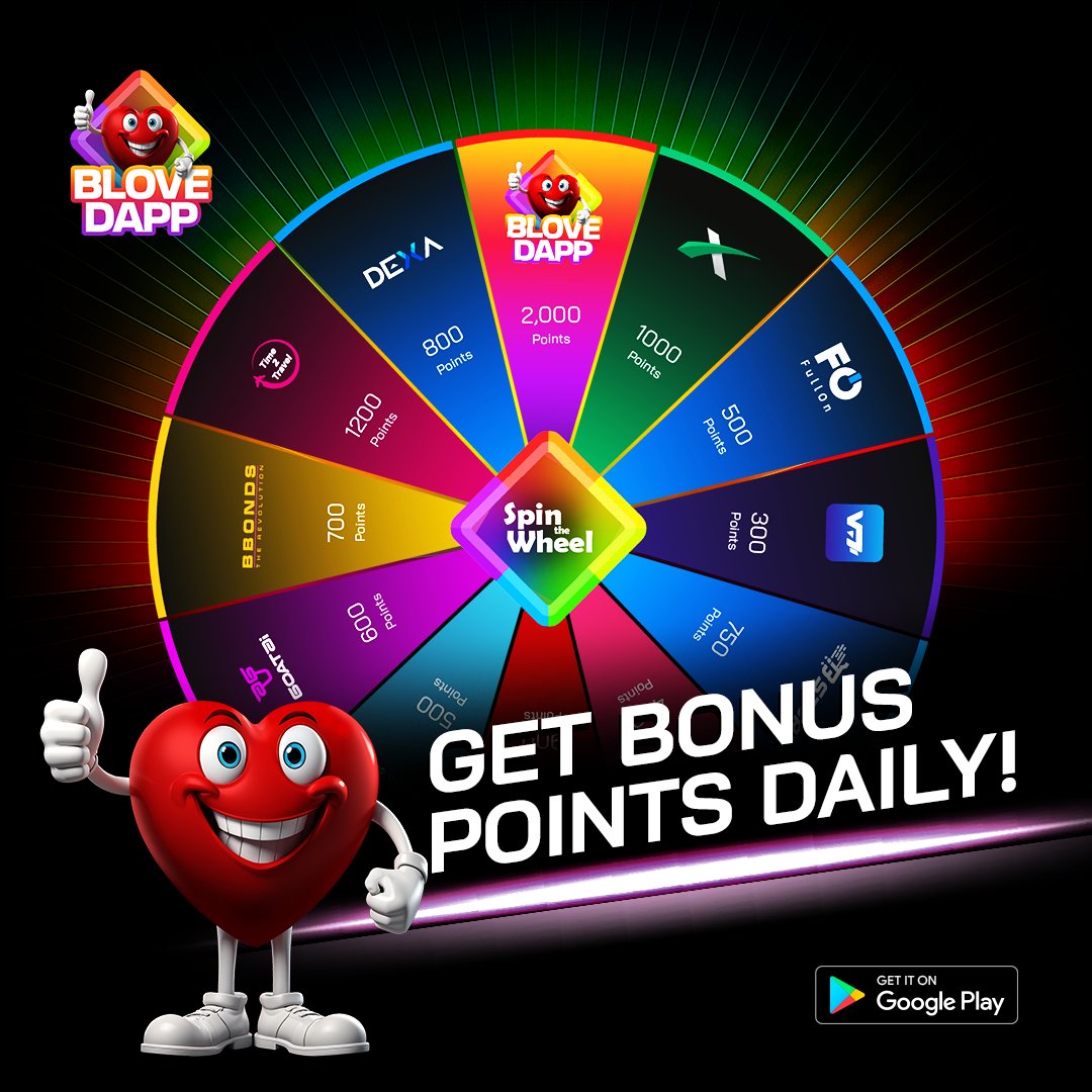 BLoveDApp's tweet photo. Feeling lucky❓
Are you ready to spin and win every day❓
Spin the BLove DApp daily wheel & grab your exclusive daily bonuses now!🥳

So, What are you waiting for❓
Start spinning today & watch your points grow like crazy!🤩
Download the BLove DApp App Now!

#BLoveDApp #DailySpin #WheelOfFortune #WinBig #FreeRewards #Trending #Viral #ForYouPage #Fyp #ExplorePage #Luck #BLOVE #BLOVECommunity #DailyChallenge #Blockchain #NFT #CryptoLife #CryptoCommunity