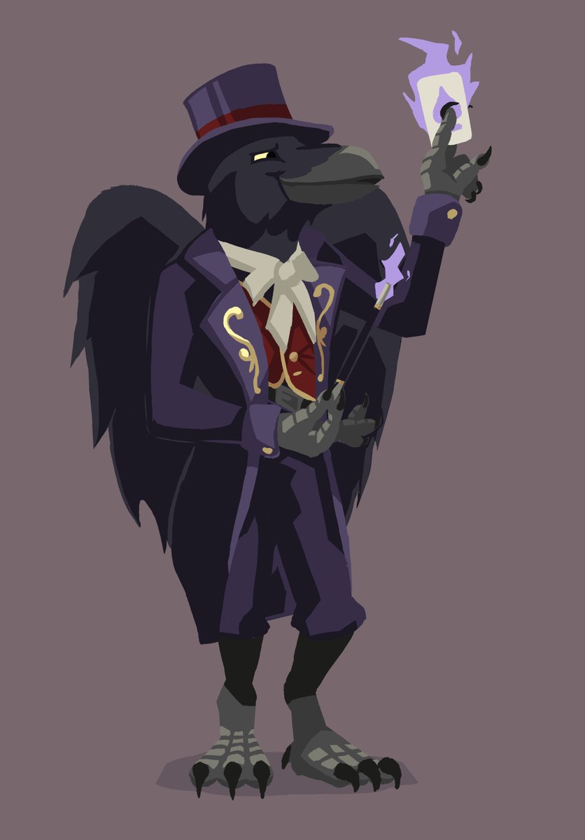 A concept for a dnd character I still have to use. His name is Karis Darktalon, and he is an aarakocra sorcerer themed around stage magic 🐦‍⬛🎩🪄
