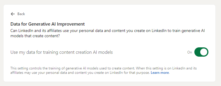 ufubodesign's tweet photo. This option has been added and automatically turned on as default on LinkedIn. Check it at "Data for Generative AI Improvement" settings under Data Privacy page of your settings. You can click on the link as a shortcut if you have already signed in:
https://t.co/DlLR09Is2G https://t.co/eVnJjuUnt4