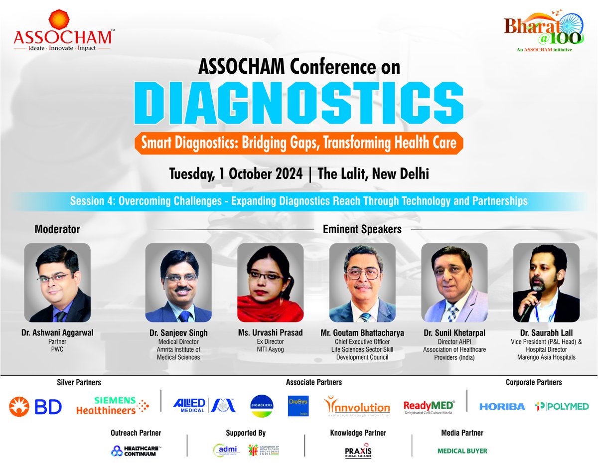 ASSOCHAM (@assocham4india) on Twitter photo Join us for the #DiagnosticsConference on the theme ‘Smart Diagnostics: Bridging Gaps, Transforming Health Care’ hosted by #ASSOCHAM. Register yourself now 🔗 bit.ly/46yQ4Vi
The conference sessions will feature engaging discussions and collaboration with stakeholders in Join us for the #DiagnosticsConference on the theme ‘Smart Diagnostics: Bridging Gaps, Transforming Health Care’ hosted by #ASSOCHAM. Register yourself now 🔗 bit.ly/46yQ4Vi
The conference sessions will feature engaging discussions and collaboration with stakeholders in