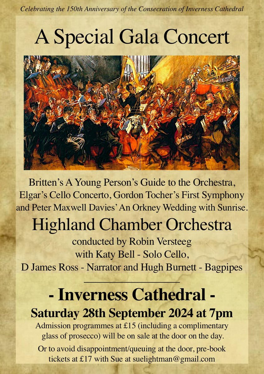 InvSymphonyOrch's tweet image. Come and join Highland Chamber Orchestra on the 28th September for a brilliant concert to celebrate the 150th Anniversary of Inverness Cathedral #InvernessCathedral150