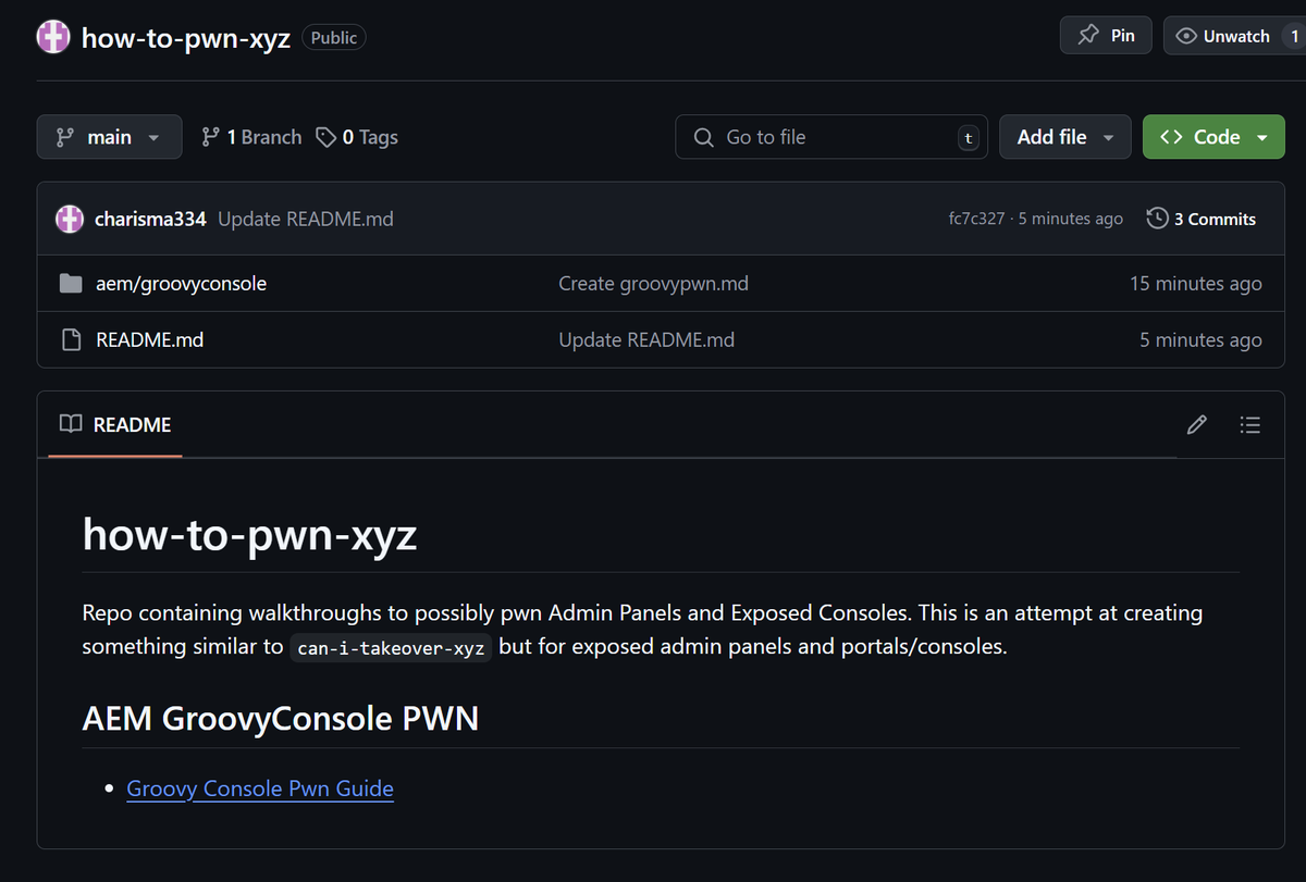 Also, with this, I'm creating my first github repo, aiming to create something similar to can-i-takeover-xyz but for Admin Panels/Exposed Portals/Consoles!

Feel free to checkout and/or contribute to the repo!
Link 🔗 - github.com/charisma334/ho…

#bugbounty #bugbountytip #aem