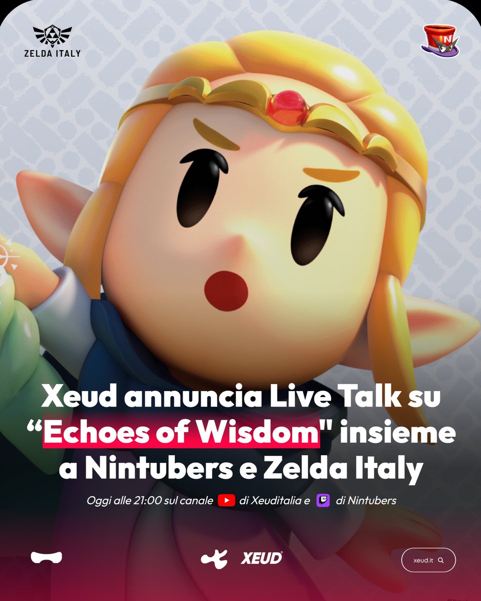 Questa sera dalle 21.00 ci sarà una #live speciale, tutta a tema "#TheLegendofZeldaEchoesofWisdom"!

Parleremo del titolo, delle nostre aspettative, delle nostre teorie e non solo insieme ad <a href="/AnnonisulTubo/">Annoni Mattia</a> e <a href="/Giostix/">Gioele Giusti (Giostix)</a>. 

twitch.tv/nintubers