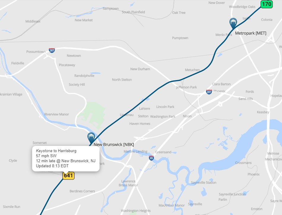 AmtrakStatus's tweet image. ALERT! 📷 Train 641 'Keystone' is running behind schedule by 1 hour and 12 minutes.
Need to know when it arrives? Track your train in real-time: trains-today.com/train/amtrak-6…
📷 Stay on track with us! #Amtrak #TrainRealTime