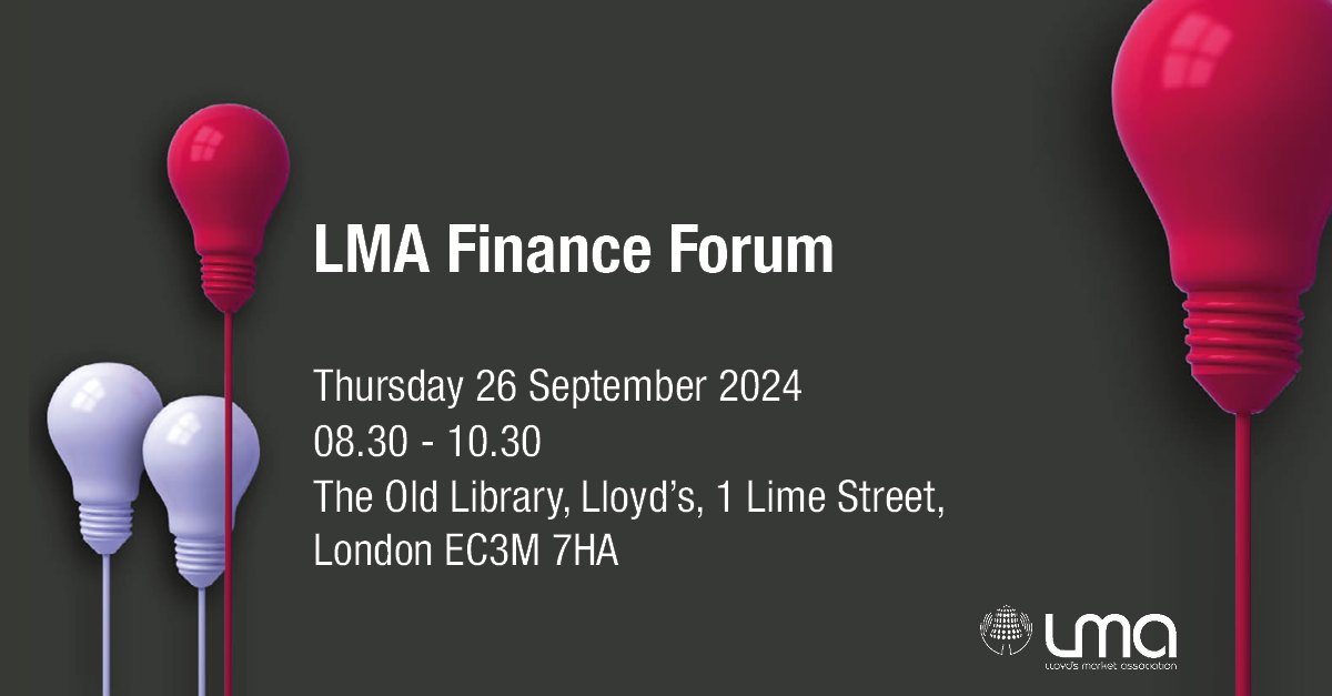 The LMA’s Finance Forum will take place on 26 September 2024. 

Designed with chief finance officers and finance directors in mind, the event provides an opportunity to engage with peers and hear from the LMA and Lloyd's finance teams.

Register here: lnkd.in/eR9yG3CS