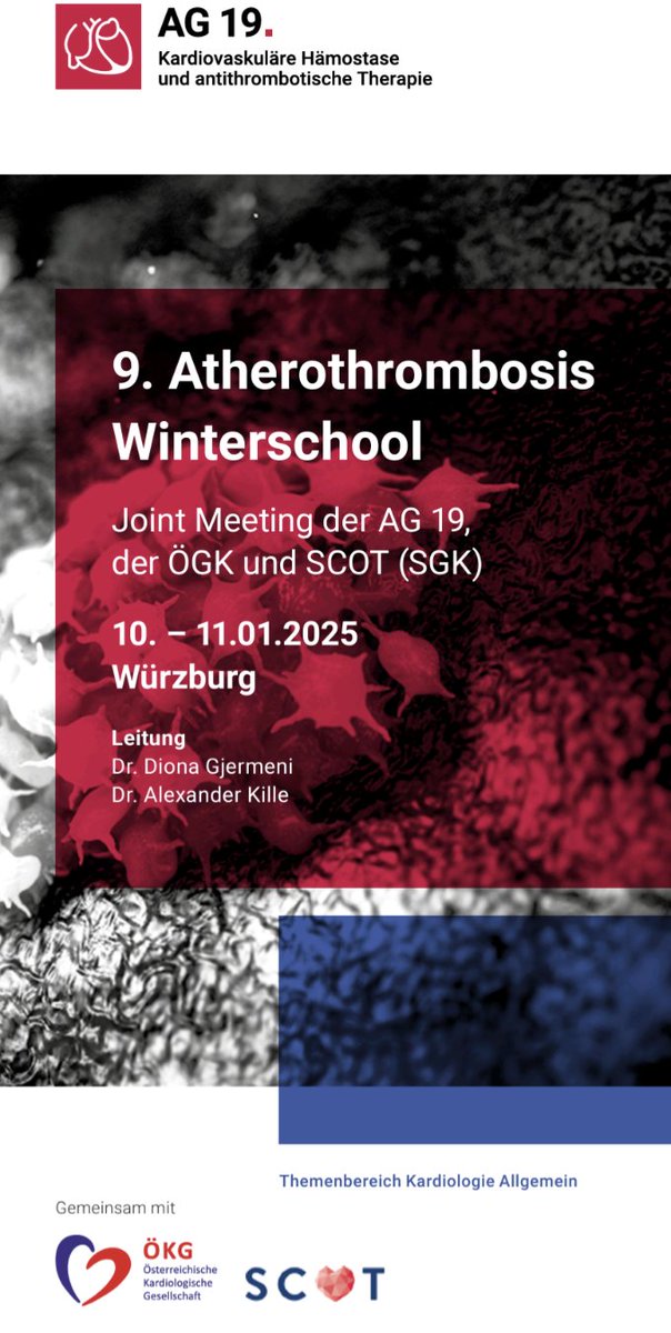 AG 19 - Kardiovask. Hämostase/antithromb. Therapie (@ag19_dgk) on Twitter photo Wir möchten sie gerne zu unserer 9. Atherothrombosis Winterschool einladen.
herzmedizin.de/fortbilden/390…
<a href="/DGK_org/">Deutsche Gesellschaft für Kardiologie</a> <a href="/AGEP_DGK/">AGEP</a> <a href="/PG13_DGK/">PG13 - Frauen und Familie in der Kardiologie</a> <a href="/AG14_DGK/">AG14 - Präventive und rehabilitative Kardiologie</a> <a href="/AG35_DGK/">AG35 - Kardiovask. Erkrankungen & Atmungsstörungen</a> <a href="/YoungDgk/">Young DGK</a> <a href="/AG32_DGK/">AG32 - Sportkardiologie</a> <a href="/AG4_DGK/">AG4 - Vaskuläre Biologie</a> <a href="/Sektion1_DGK/">S1-Assistenz- und Pflegepersonal</a> <a href="/AG9_DGK/">AG 9 - Kongenitale Herzfehler im Erwachsenenalter</a> Wir möchten sie gerne zu unserer 9. Atherothrombosis Winterschool einladen.
herzmedizin.de/fortbilden/390…
<a href="/DGK_org/">Deutsche Gesellschaft für Kardiologie</a> <a href="/AGEP_DGK/">AGEP</a> <a href="/PG13_DGK/">PG13 - Frauen und Familie in der Kardiologie</a> <a href="/AG14_DGK/">AG14 - Präventive und rehabilitative Kardiologie</a> <a href="/AG35_DGK/">AG35 - Kardiovask. Erkrankungen & Atmungsstörungen</a> <a href="/YoungDgk/">Young DGK</a> <a href="/AG32_DGK/">AG32 - Sportkardiologie</a> <a href="/AG4_DGK/">AG4 - Vaskuläre Biologie</a> <a href="/Sektion1_DGK/">S1-Assistenz- und Pflegepersonal</a> <a href="/AG9_DGK/">AG 9 - Kongenitale Herzfehler im Erwachsenenalter</a>
