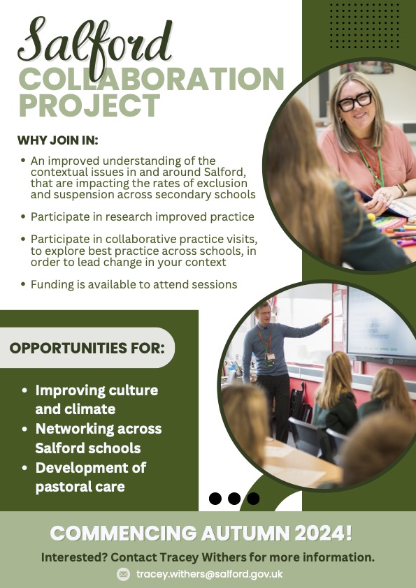 Calling all #Salfordsecondaryschools👀👀👀
You will not want to miss this amazing opportunity with funding 🌟
#workingtogether
#sharingbestpractice
#improvingpastoralcare
#researchdevelopment
📧 thestpatrickscentre@salford.gov.uk👇👇👇
