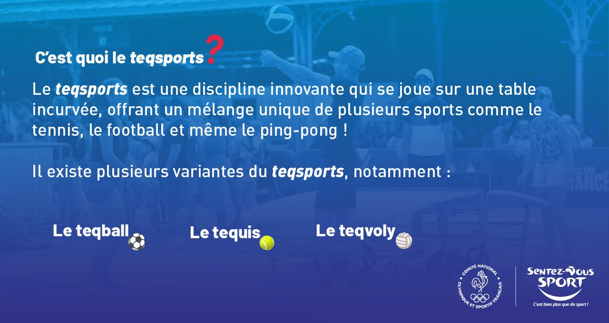 [#SVS2024]
Retrouvez le teqsports animé par la <a href="/FFCOmnisports/">F.F. Clubs Omnisports</a> et plein d'autres activités sportives au village Sentez-Vous Sport !

📅 samedi 28 septembre
📍 place de la Bastille - Paris 04
⏲ de 12h à 21h
🎟 entrée gratuite 

Plus d'informations 👉 cnosf.franceolympique.com/le-village-sen…