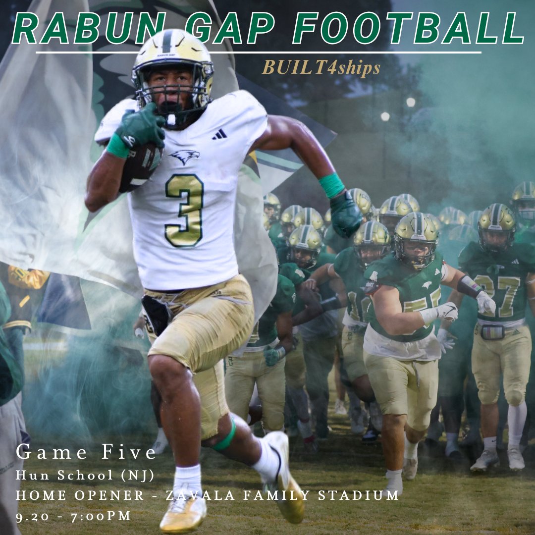 Rabun Gap Athletics (@rabungapeagles) on Twitter photo It's finally here! FRIDAY NIGHT LIGHTS AT THE GAP!
Wear GREEN and get loud, as we host the top ranked team in New Jersey!
#BUILT4ships #LeadTheWay #WingsUp
<a href="/RGNS/">Rabun Gap-Nacoochee School</a> It's finally here! FRIDAY NIGHT LIGHTS AT THE GAP!
Wear GREEN and get loud, as we host the top ranked team in New Jersey!
#BUILT4ships #LeadTheWay #WingsUp
<a href="/RGNS/">Rabun Gap-Nacoochee School</a>