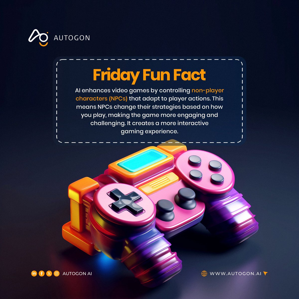 Autogon_AI's tweet image. Did you know NPCs (Non-Player Characters) in video games are often powered by AI? This advancement turns NPCs into more than just background figures—they become active contributors to immersive experiences.

#AutogonAI #GamingAI #TechFact #FridayFunFact