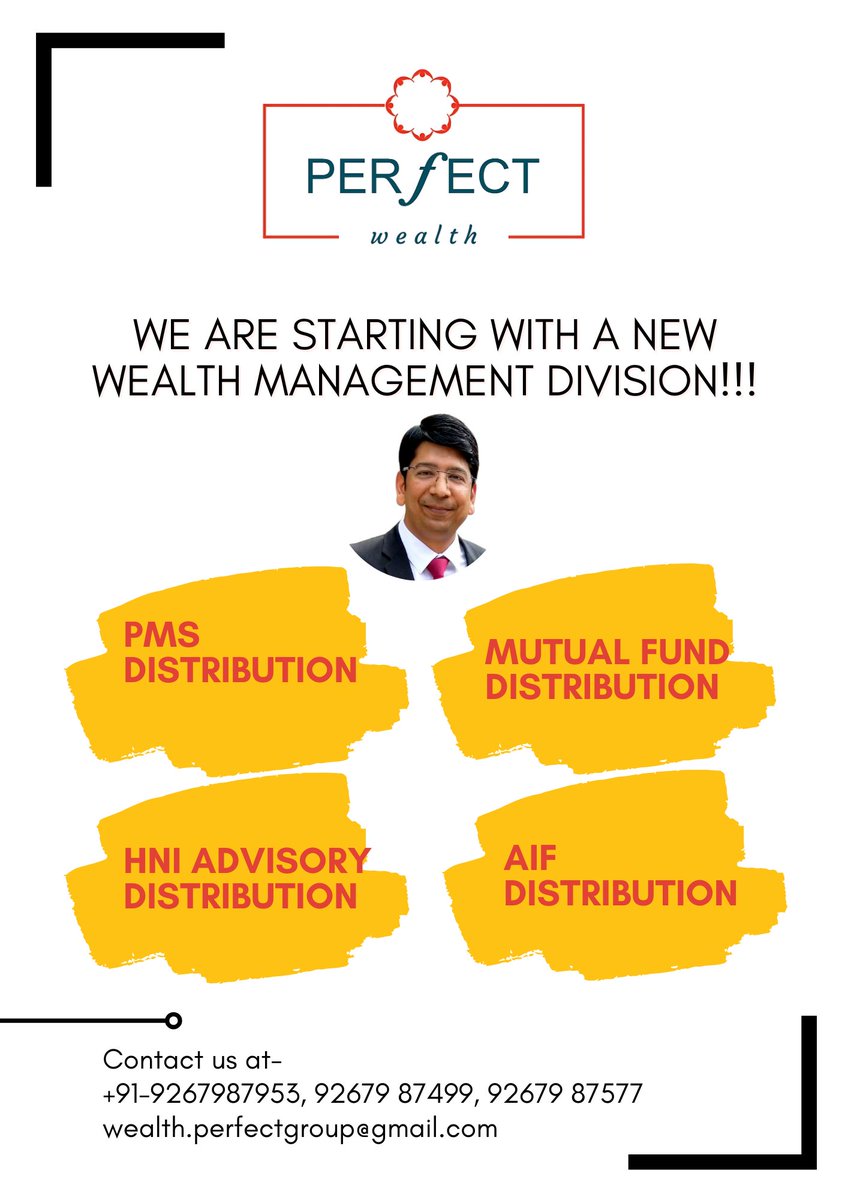 PerfectWealth_'s tweet photo. Wealth Management Division Launch🚀
We're excited to announce the launch of our Wealth Management division, dedicated to supporting you in making informed investment decisions

Services:
PMS Distribution
MF Distribution
AIF Distribution
HNI Advisory
Apply: https://t.co/6PLIuhoe8P https://t.co/52IqdxtV3x