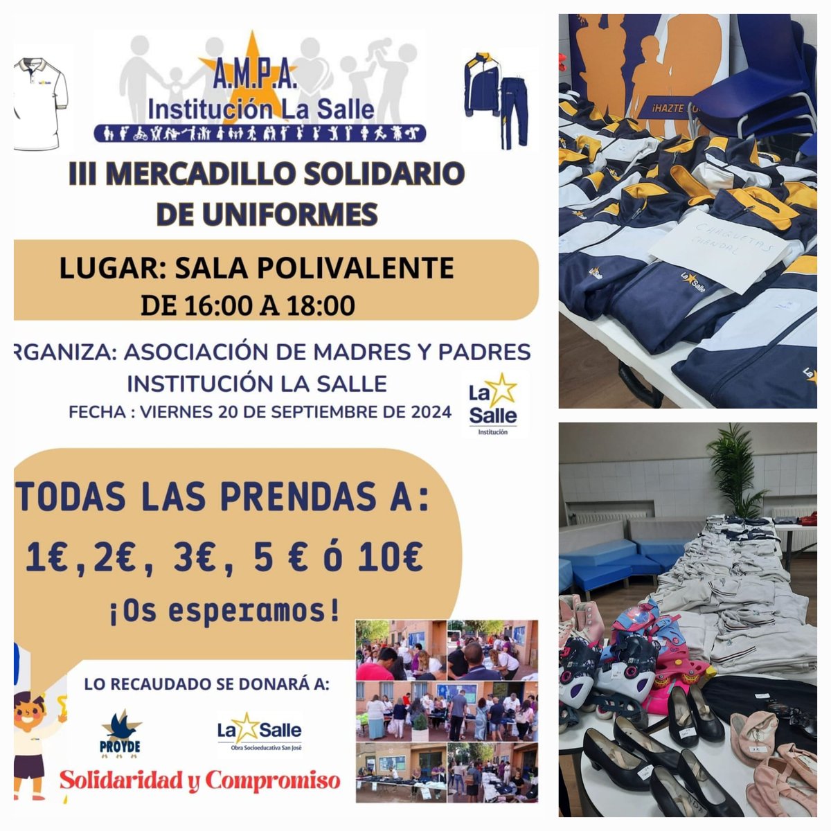 IlsaAmpa's tweet photo. Ya está todo preparado para el Mercadillo Solidario  de uniformes ¡Te esperamos a partir de las 16:00 en la sala polivalente! @LaSalleInstituc @IlsaAmpa #mercadillo https://t.co/XUVFhAArbC