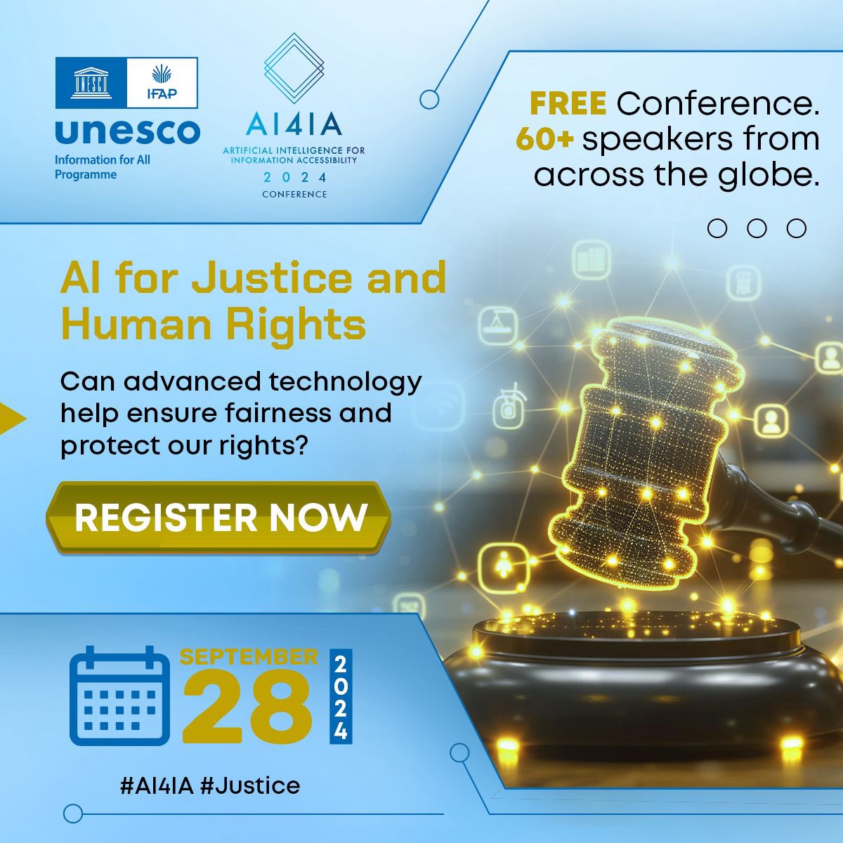 Join over 60 experts at the 5th Annual AI4IA Conference hosted by the UNESCO Information For All Programme (IFAP) Working Group on Information Accessibility (WGIA) to learn more.

Register for FREE at ai4iaconference.com/register-now/
or click link in bio to register