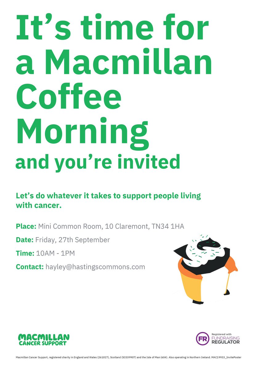 Hastings Commons (@hastingscommons) on Twitter photo It's time for a Macmillan Coffee Morning and you're invited!
Place: Mini Common Room, 10 Claremont, T34 1HA
Date: Friday, 27th September
Time: 10AM - 1PM
#hastingseastsussex #hastingseastsussex #hastings #hastingsuk #hastingscommons #commonroomhastings <a href="/macmillancancer/">Macmillan Cancer Support</a> It's time for a Macmillan Coffee Morning and you're invited!
Place: Mini Common Room, 10 Claremont, T34 1HA
Date: Friday, 27th September
Time: 10AM - 1PM
#hastingseastsussex #hastingseastsussex #hastings #hastingsuk #hastingscommons #commonroomhastings <a href="/macmillancancer/">Macmillan Cancer Support</a>