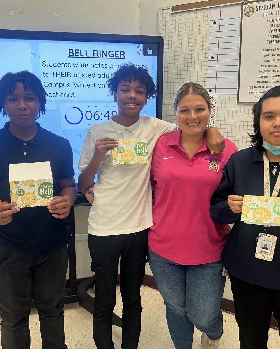 MargateMSSTEM's tweet photo. On Thursday, teachers went over what a trusted adult is to students. Students wrote notes to their trusted adult on campus. #savepromise #sandyhook #startwithhello https://t.co/frAotQqIuC