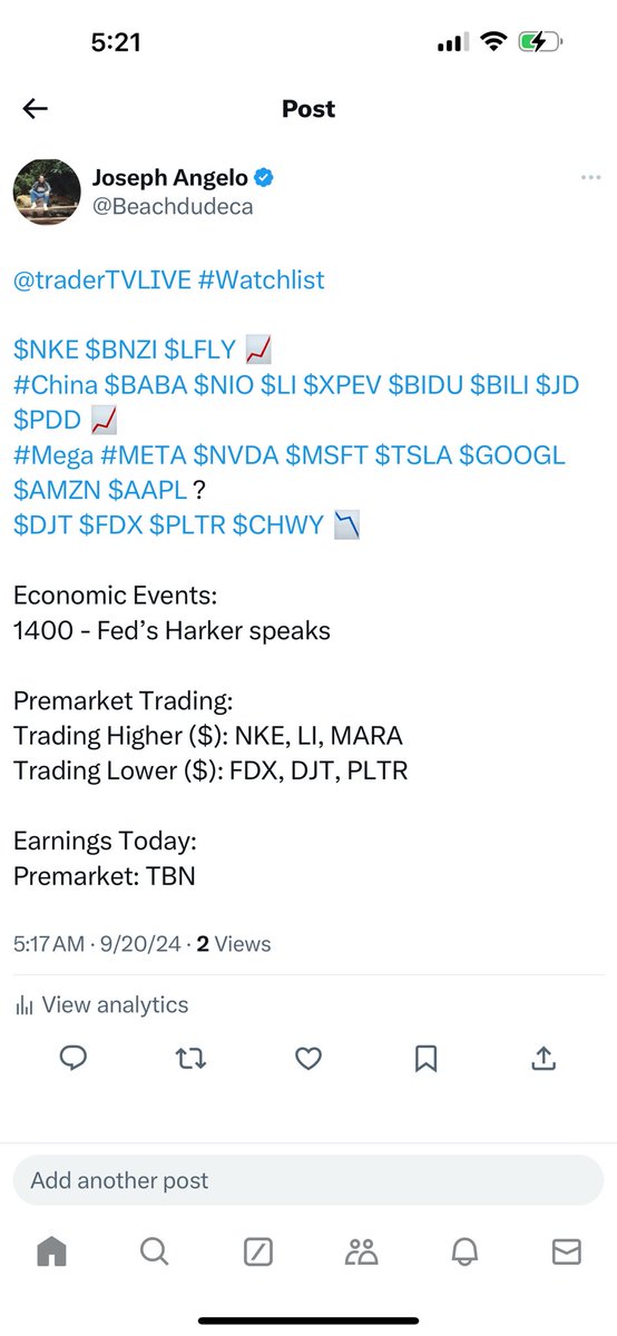 Beachdudeca's tweet photo. September 20 #Watchlist #MyFocus
$BOIL $YINN $TSLA $COIN
$SPX $SOX $QQQ 🪙🎰
$NKE $CEG $CCJ 📈
$FDX $UPS $PLTR $CHWY $ASML $LEN 📉
$NVDA $AMD $INTC $SMCI $MU
$AAPL $META $AMZN
$NEM $COPX $AA
$CCL $RCL $NCLH $EXPE $DKNG
$DJT https://t.co/NuTHUDmxzg