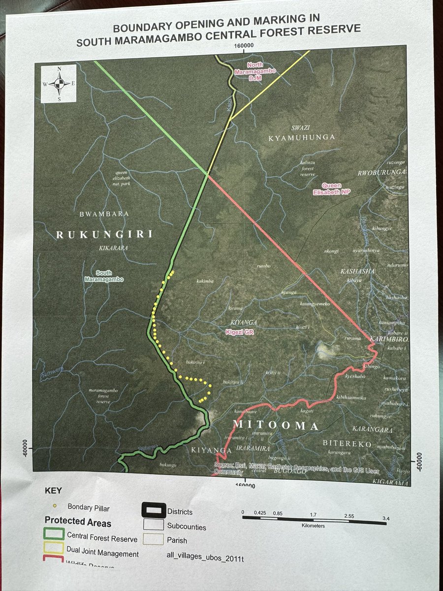 This afternoon, I held a meeting with Uganda Wildlife Authority (UWA) and the National Forestry Authority (NFA), along with the Mitooma district Speaker Mr. Tumwekwatse Moses and local stakeholders to deliberate on the ongoing opening of the boundaries of Imaramagambo Forest in