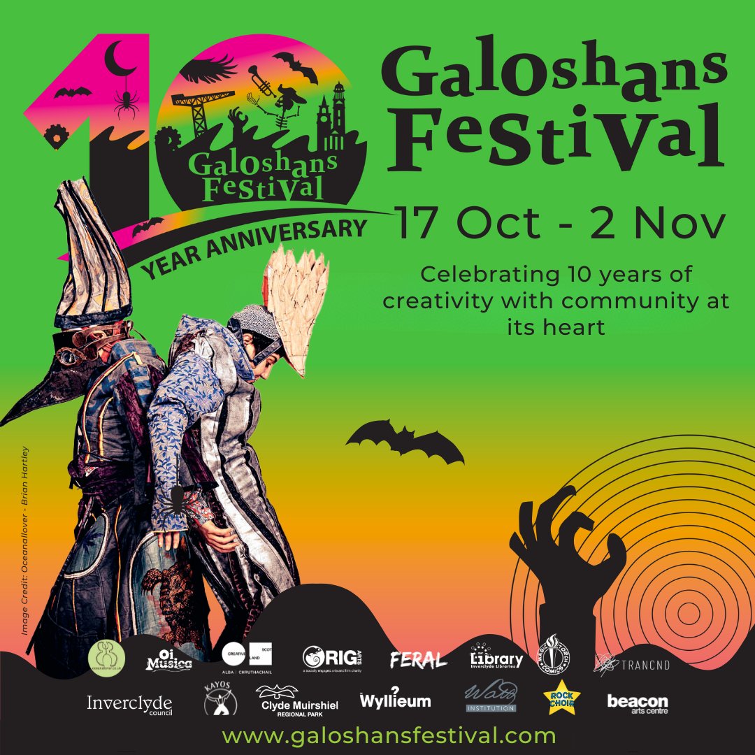 Inverclyde’s annual Galoshans Festival is back for its highly anticipated 2024 edition and 10th Birthday! 

Ready to enchant and entertain with a spellbinding blend of art, culture, and Halloween fun.

Find out more: galoshansfestival.co.uk
<a href="/FERAL_Arts/">Feral</a> <a href="/GaloshansFest/">Galoshans Festival</a>
