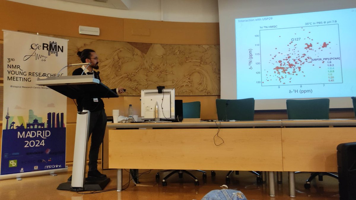 3rd NMR Young Researchers Meeting (@germn_junior) on Twitter photo We start the last session with this nice talk by Antonio Ruiz (CIB-CSIC) titled “Molecular recognition of the human DNA-clamp PCNA with a phosphomimetic of Y211 phosphorylation”
<a href="/CIB_CSIC/">CIB Margarita Salas (CSIC)</a> <a href="/germn_rseq/">GERMN RSEQ</a> #NMR #NMRchat #GERMNjr We start the last session with this nice talk by Antonio Ruiz (CIB-CSIC) titled “Molecular recognition of the human DNA-clamp PCNA with a phosphomimetic of Y211 phosphorylation”
<a href="/CIB_CSIC/">CIB Margarita Salas (CSIC)</a> <a href="/germn_rseq/">GERMN RSEQ</a> #NMR #NMRchat #GERMNjr