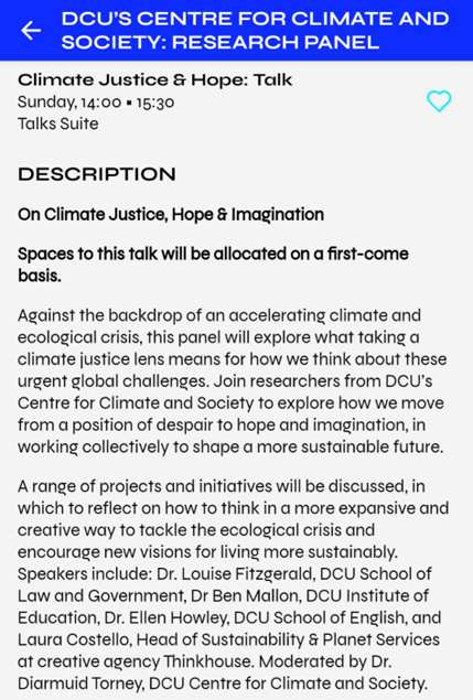 Check out <a href="/IMMAIreland/">IMMA</a>'s Earth Rising festival this weekend! We <a href="/DCUClimate/">DCU Institute for Climate & Society</a> are involved in 2 events:

🌿A #Youth on #climate event at 2pm on Saturday featuring brilliant young environmental activists

🌿A panel discussion at 2pm on Sunday on #climatejustice hope &amp; imagination