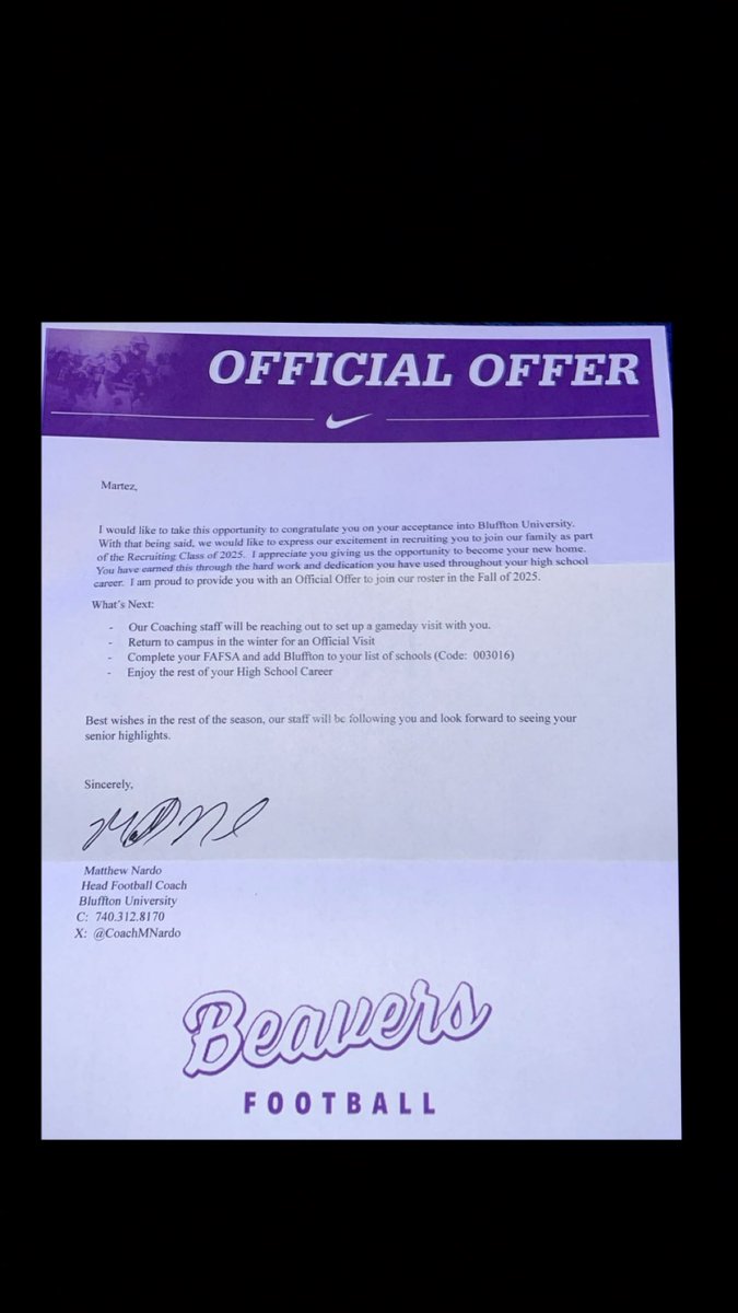 I am very blessed and grateful to announce that I have received my first collegiate football offer from Bluffton University <a href="/counce20/">James counce</a> <a href="/HCPatriotsFB/">Henry County Football</a> <a href="/CSmithScout/">Chris Smith</a>