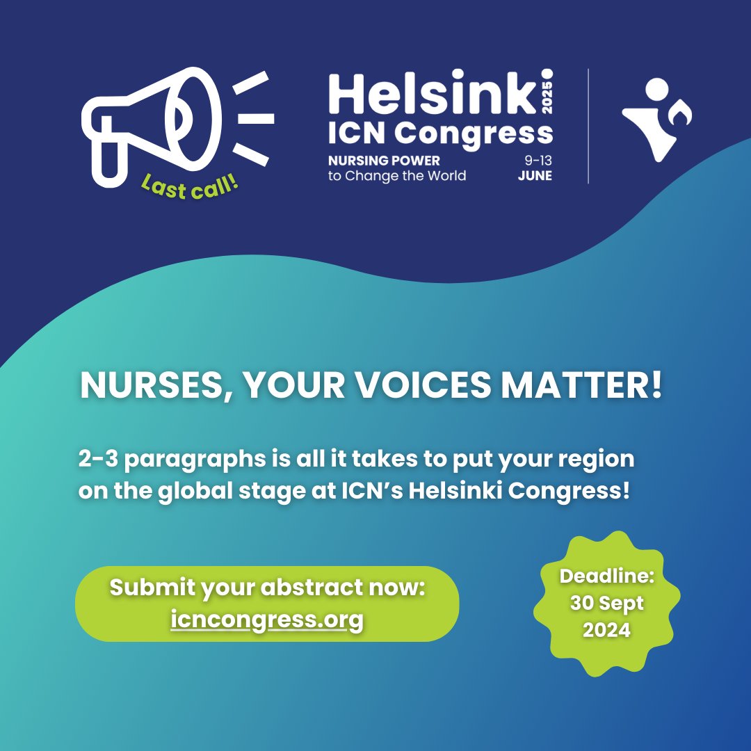 #Nurses &amp; #Healthcareworkers: Make Your Voices Heard! Abstract submissions for #ICN2025 #ICNCongress close on 30 September. This is your chance to align with the theme, "#Nursing Power to Change the World!" Don't miss out, submit here: bit.ly/3WsQoln