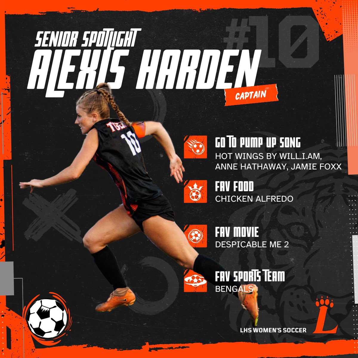 LHSWsoccer's tweet photo. Senior Spotlight: #10 Alexis Harden https://t.co/9ya69EJPas