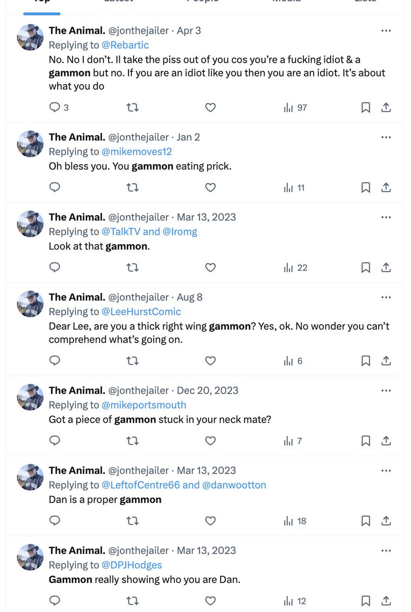 Rebartic's tweet photo. Oh dear!
@jonthejailer is a racist
He posted once on my timeline and instantly blocked me.
He is a supporter of James O'Brien, it seems.
There is a pattern here: James O'Brien is supported by racists!
#OJON https://t.co/VkWtQn9OX6