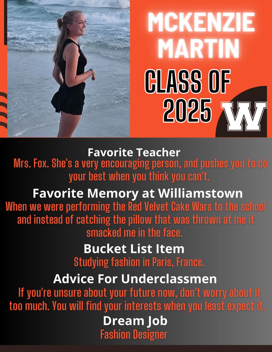 Throughout the year, we will be shining a spotlight on our wonderful Class of 2025 seniors!
Here is McKenzie Martin!