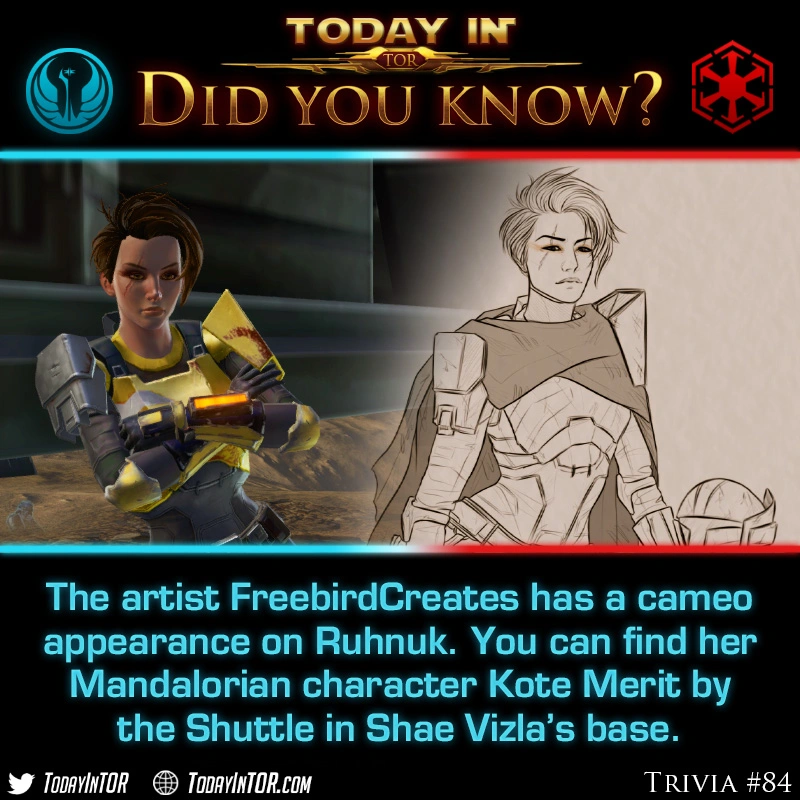 TodayinTor's tweet photo. Did You Know that the renowned artist FreebirdCreates had their Mandalorian character officially added to #SWTOR?

You can find Freebird's Mandalorian character Kote Medrit hanging out on Ruhnuk! Read More https://t.co/KIrRWWJdKv

#swtorfamily #starwars #mandalorian https://t.co/24epv8JIyU