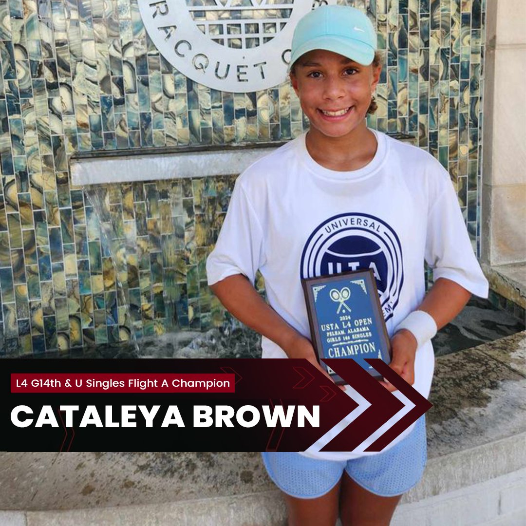 UTATennisATL's tweet photo. 🏆 Congratulations to Cataleya Brown for placing 1st in L4 G14 &amp; U Singles Flight A in Pelham, AL! 🎾 Your dedication and skill have truly shone through. 👏

https://t.co/24DcBWOzBa   

#TennisChampion #UTA #ProudMoment https://t.co/H3EdWmD1gO