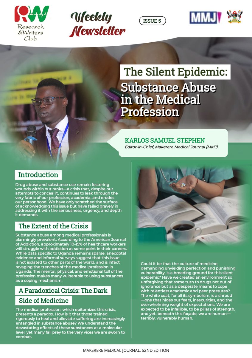 How can we, as the very custodians of health, fall prey to the same vices we vow to combat?🤔

Read more about substance abuse in the medical profession in issue 5 of our weekly newsletter 🗞️🔥🔥
Access full article using  link:
drive.google.com/file/d/16u-yZD…