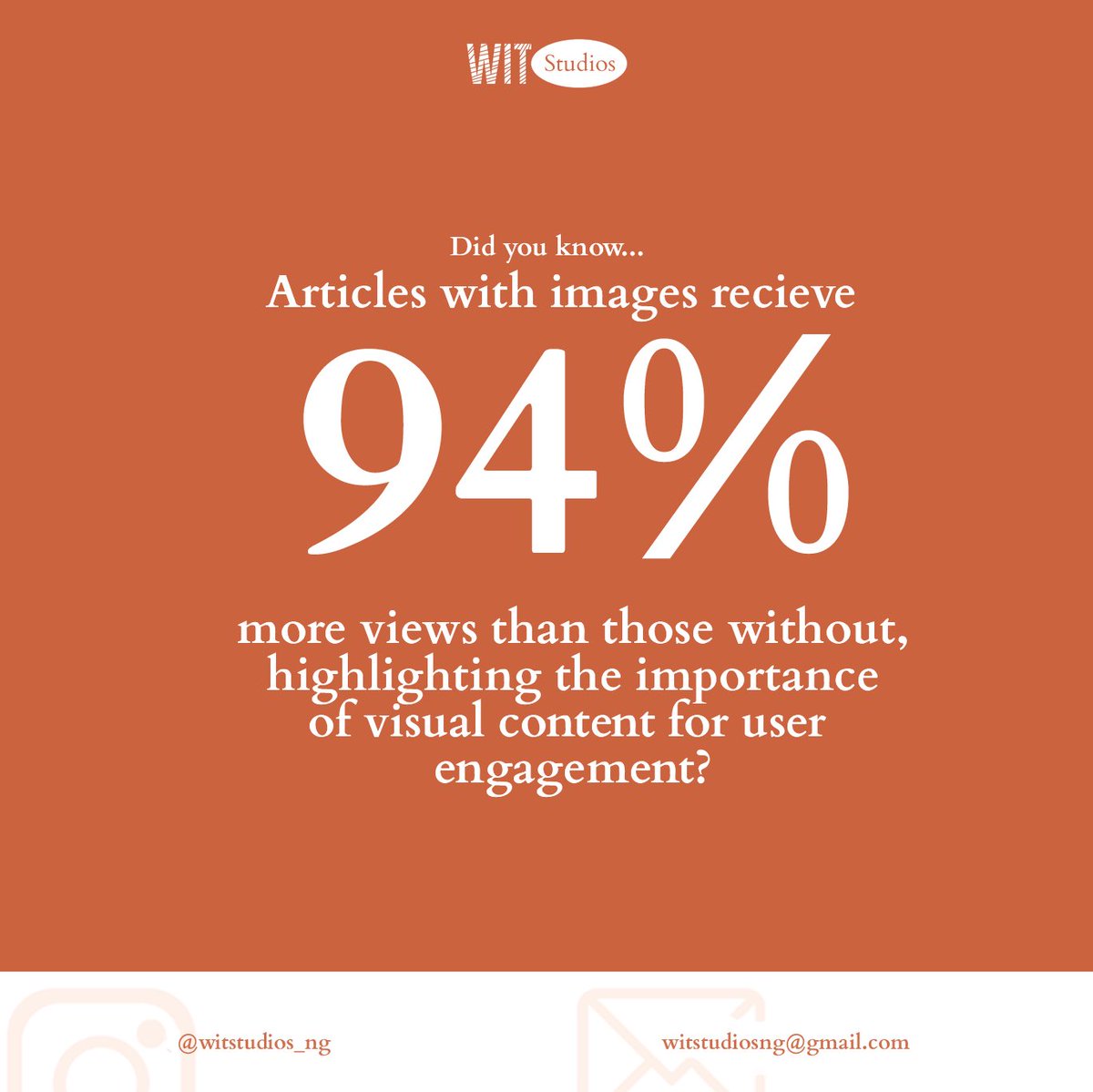 witstudios_ng's tweet image. Articles with images see 94% more views!
Visual content is crucial for capturing attention and telling your brand’s story. How are you using visuals to engage your audience?
#ContentMarketing #VisualStrategy #WITStudios