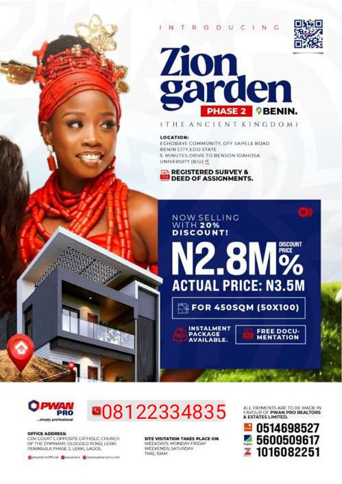 IniAbia's tweet photo. GRAP YOUR PLOT OF LAND IN BENIN NOW IN A GOOD LOCATION WITH 20% DISCOUNT AND FREE DOCUMENTATION

You can do a whole lot with a whopping 20% discount on ZION GARDENS PHASE 2, BENIN. Its serenity and tranquility can never be compared or imagined. https://t.co/kF0som9EJa