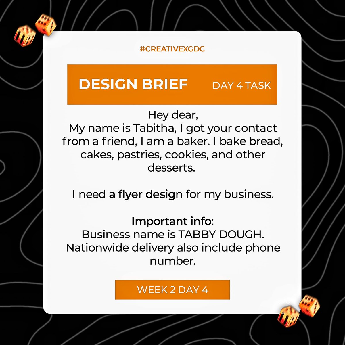 MavenDesignz's tweet image. Challenge Week 2, Day 4 of the 15 days GDC. 

My second time designing a cake flier😘☺️
What do you think? 🤔
Please let me know in the comments section. Thank you!

#CREATIVEXGDC #GraphicDesign #GraphicDesignerChallenge