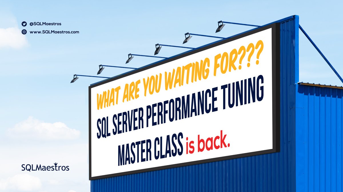 SQLMaestros's tweet image. SQL Server Performance Tuning Master Class is happening again.
Today is the last day to avail the lowest prices.
Go for it. bit.ly/SQLMaestrosCla…
#SQLServer #SQL #SQLServerWithAmitBansal