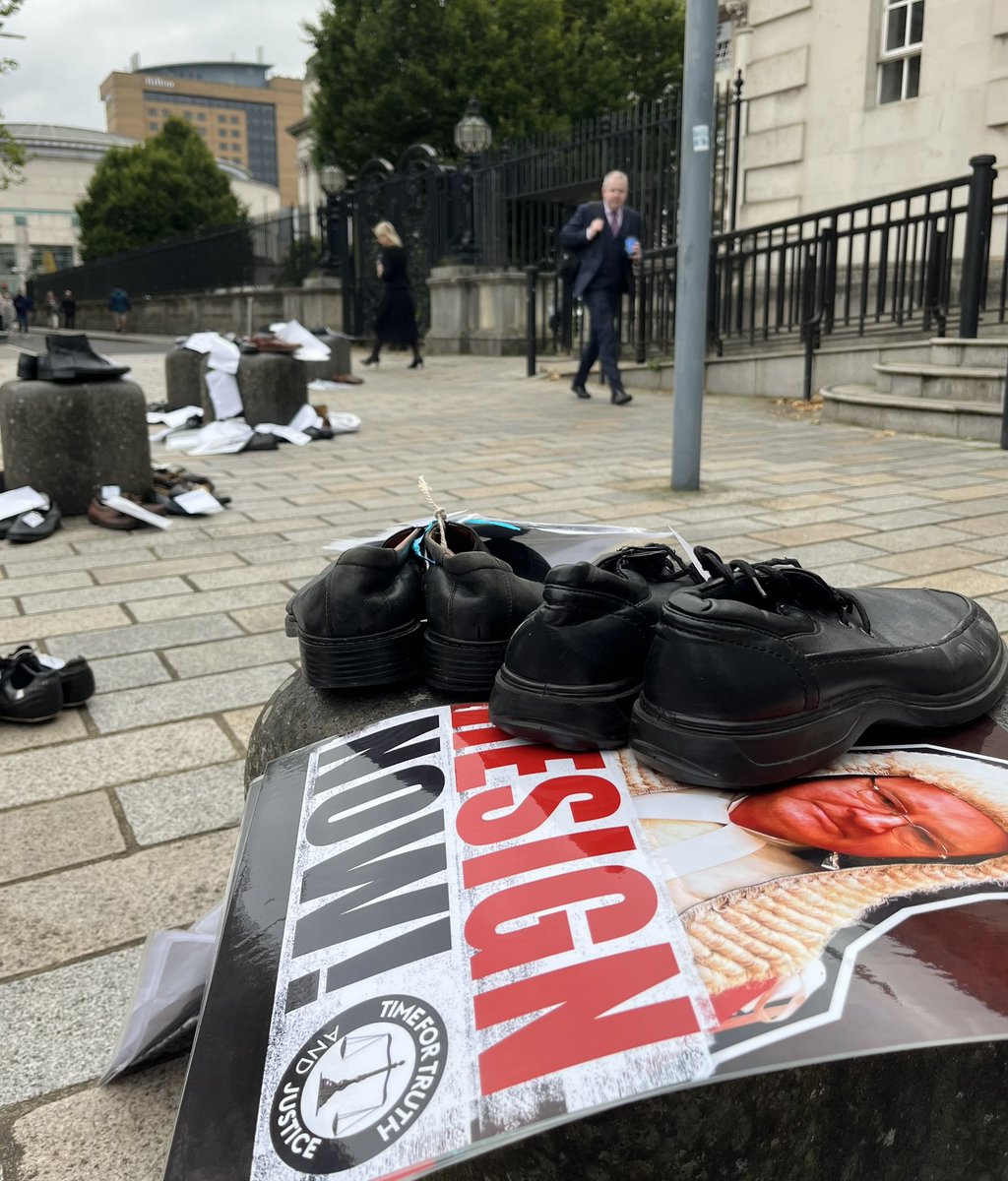 Shoes representing victims of troubles have been placed outside Court of Appeal in Belfast, where opponents of ICRIR are awaiting a judgement on its powers and independence.