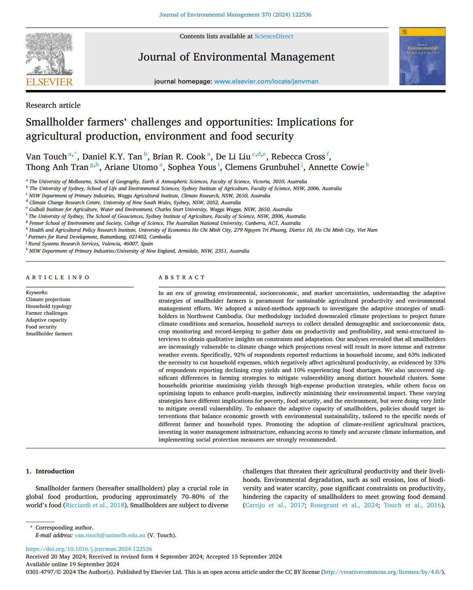 NW Cambodia's smallholders need a balance between economic growth and environmental sustainability for better adaptability. Tailored interventions for various farmer &amp; household types are suggested in new research by Dr. Van Touch and Next-Gen researchers buff.ly/3TEEKBx