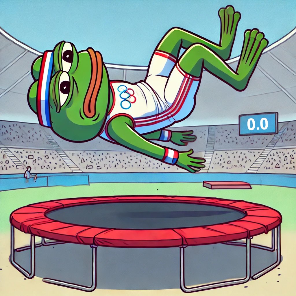 MemeGames2024's tweet image. Trampoline 1, $PEPE 0. 🏅