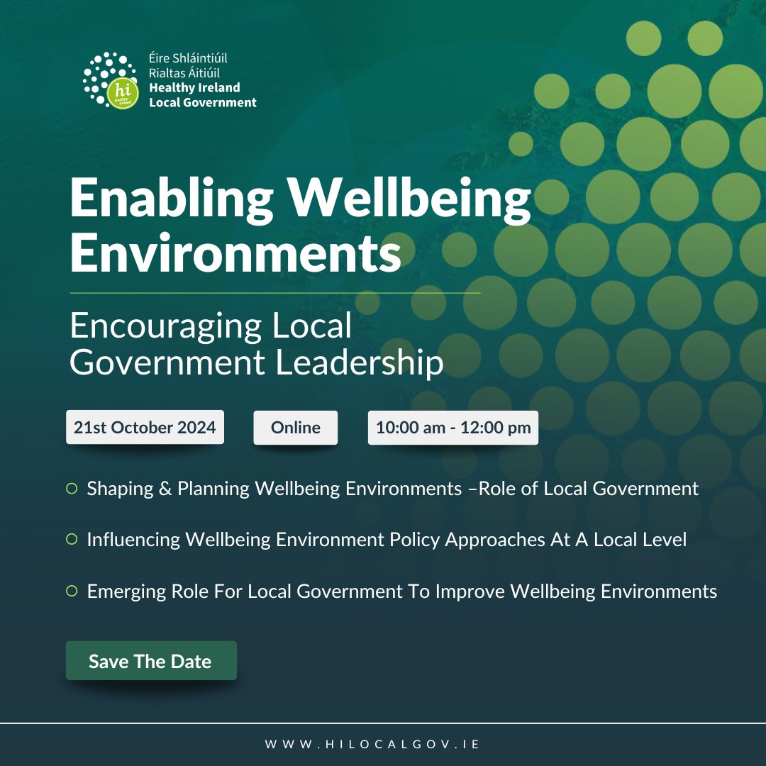 HealthyIRE_LG's tweet image. Our next webinar '𝗘𝗻𝗮𝗯𝗹𝗶𝗻𝗴 𝗪𝗲𝗹𝗹𝗯𝗲𝗶𝗻𝗴 𝗘𝗻𝘃𝗶𝗿𝗼𝗻𝗺𝗲𝗻𝘁𝘀 - 𝗘𝗻𝗰𝗼𝘂𝗿𝗮𝗴𝗶𝗻𝗴 𝗟𝗼𝗰𝗮𝗹 𝗚𝗼𝘃𝗲𝗿𝗻𝗺𝗲𝗻𝘁 𝗟𝗲𝗮𝗱𝗲𝗿𝘀𝗵𝗶𝗽' is happening on October 21st , 10:00 am to 12:00 pm.

#EnablingWellbeingEnvironments #HealthyIrelandLocalGovernment