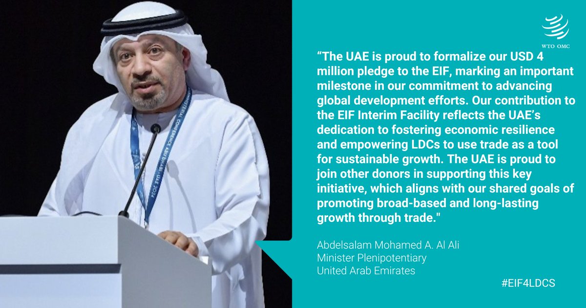 <a href="/UAEUNGENEVA/">UAE MISSION UN GENEVA</a> <a href="/EIF4LDCs/">Enhanced Integrated Framework</a> The UAE's contribution – its first to the <a href="/EIF4LDCs/">Enhanced Integrated Framework</a>  - will finance initiatives in least-developed countries (LDCs) aimed at strengthening trade capacities and facilitating these economies' integration into the global trading system.