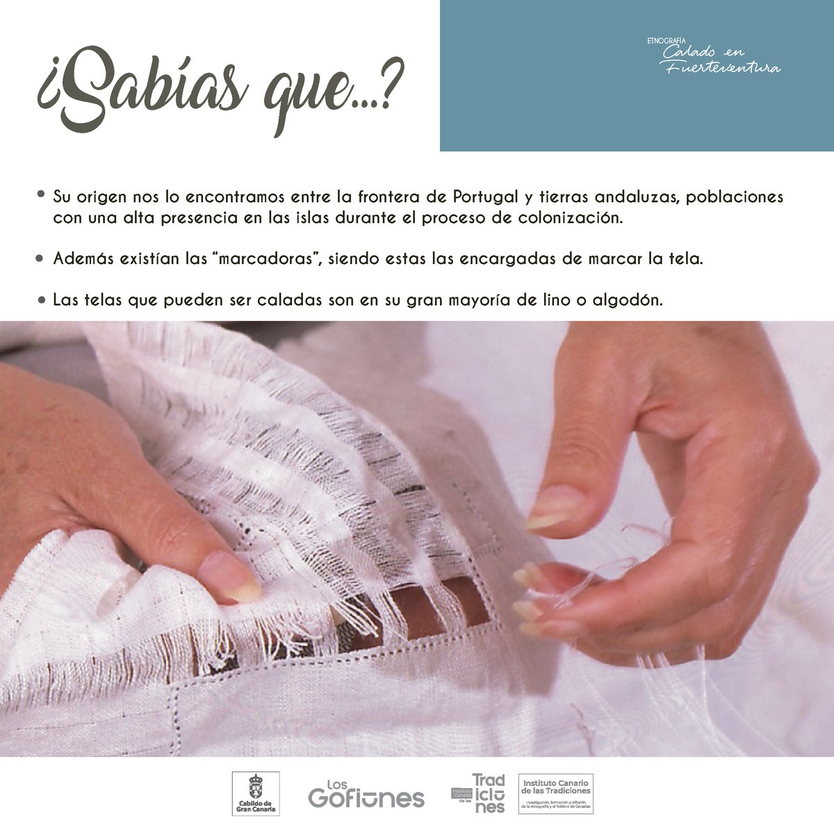 insctradiciones's tweet photo. Para Fuerteventura nos vamos en esta ocasión para conocer y poner en valor sus calados.
#ictradiciones #calados #fuerteventura #islascanarias #artesanía #tradición #influencias #laborestradicionales #legado #caladoras #economíadesubsistencia @LosGofiones @GranCanariaCab https://t.co/a4lUrPNgm0